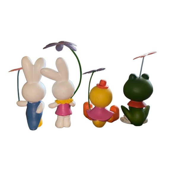 Set Of 4 Hand-Painted Animal Figurines With Flowers - Bunny Duck & Frog - Picture 2 of 4